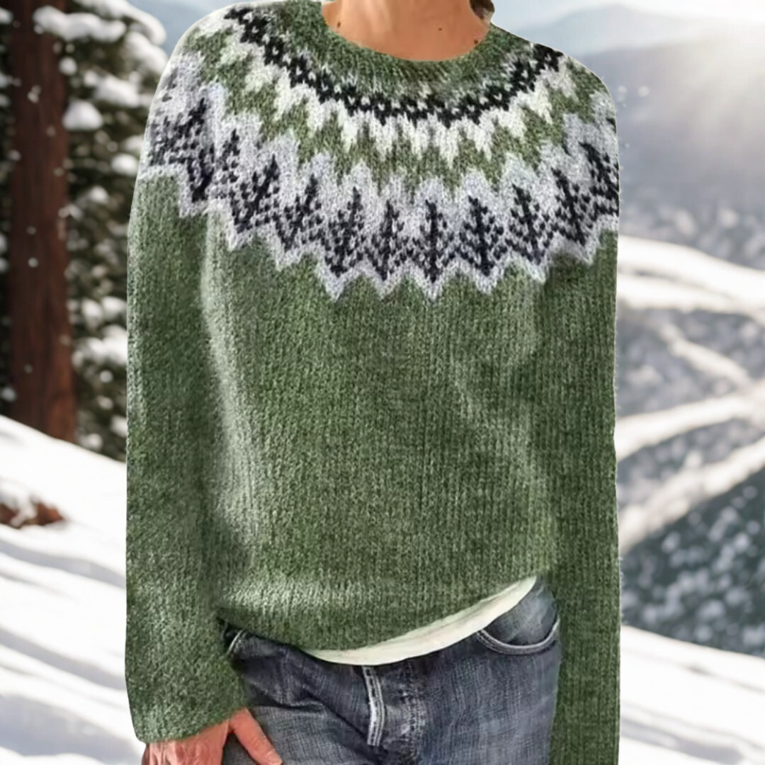 Aldene | Women's Oversized Fair Isle Knit Sweater - Green - Image 1