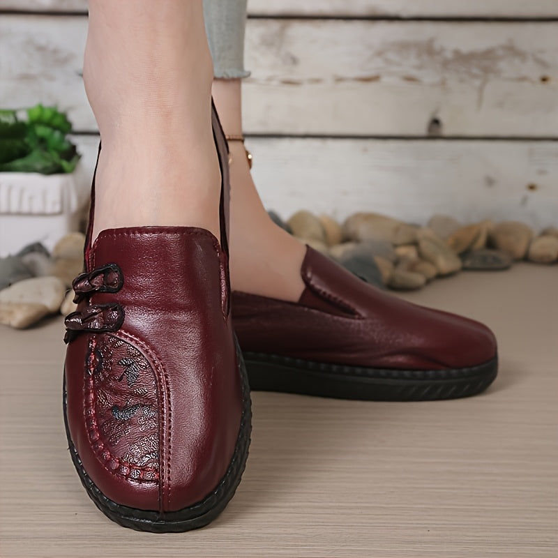 Aldowyn | Women's Slip-On Loafers Flat - Burgundy - Image 1