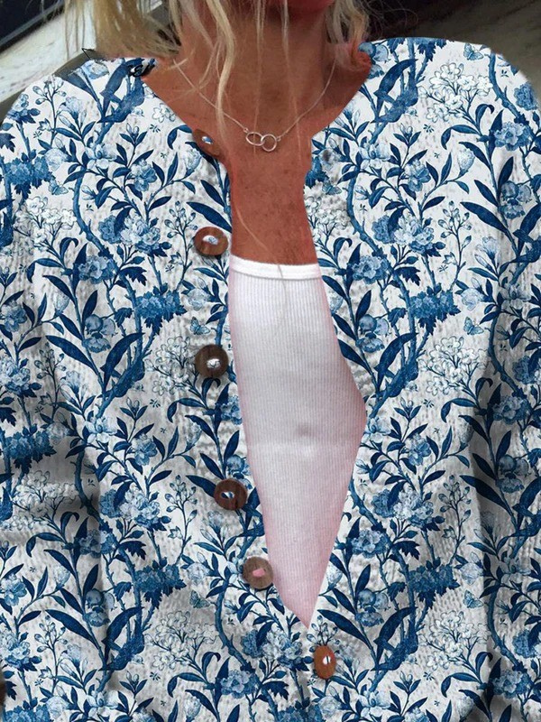 Belvine | Women's Floral Button-Front Cardigan - Blue - Image 2