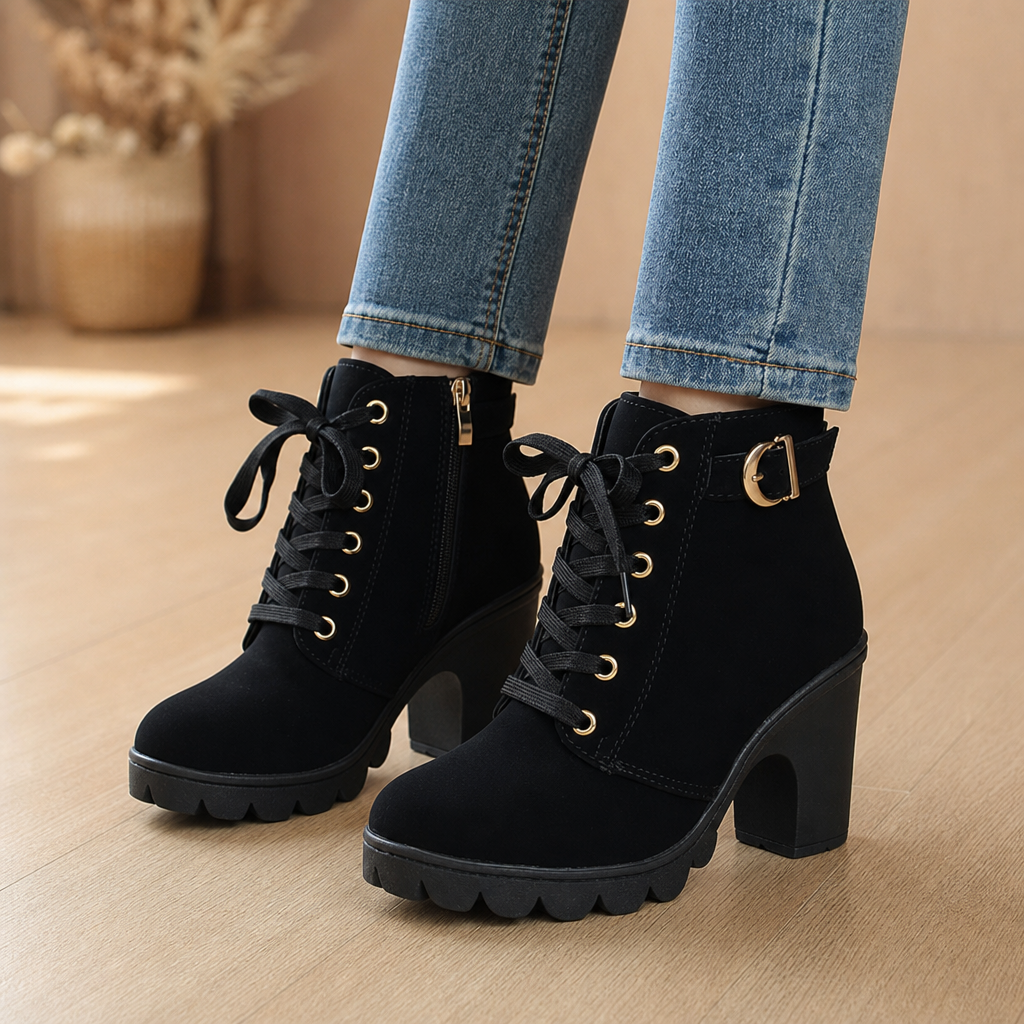 Brenara | Women's Chunky Heel Ankle Boots - Black - Image 1
