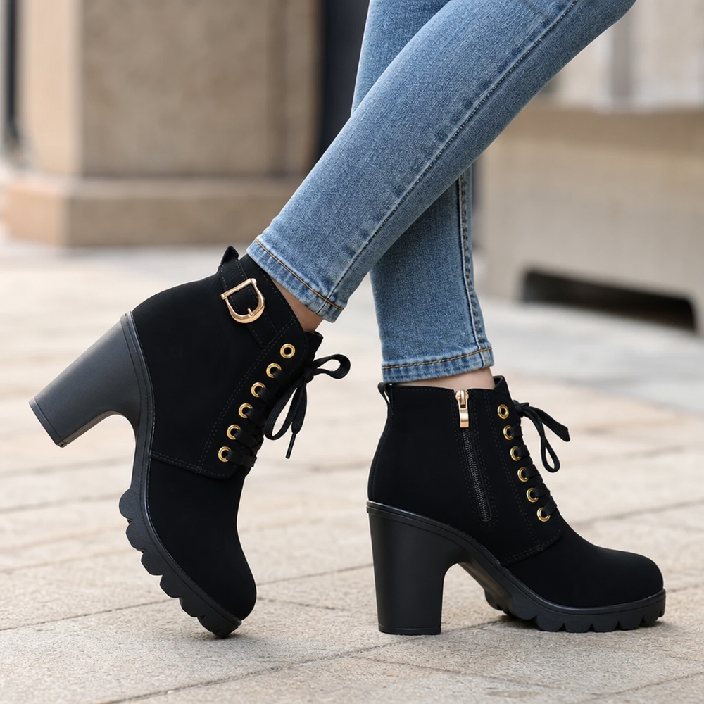 Brenara | Women's Chunky Heel Ankle Boots - Black - Image 2