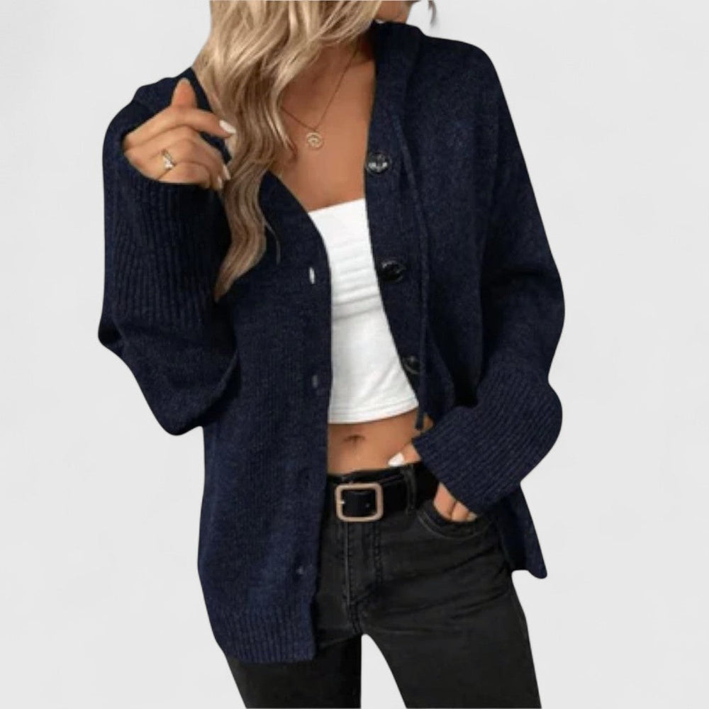Brenna | Women's Relaxed Fit Button-Front Cardigan - Blue - Image 2