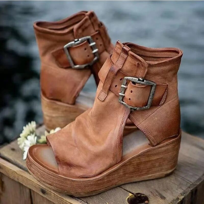 Brindella | Women's Open Toe Wedge Ankle Boots - Image 1