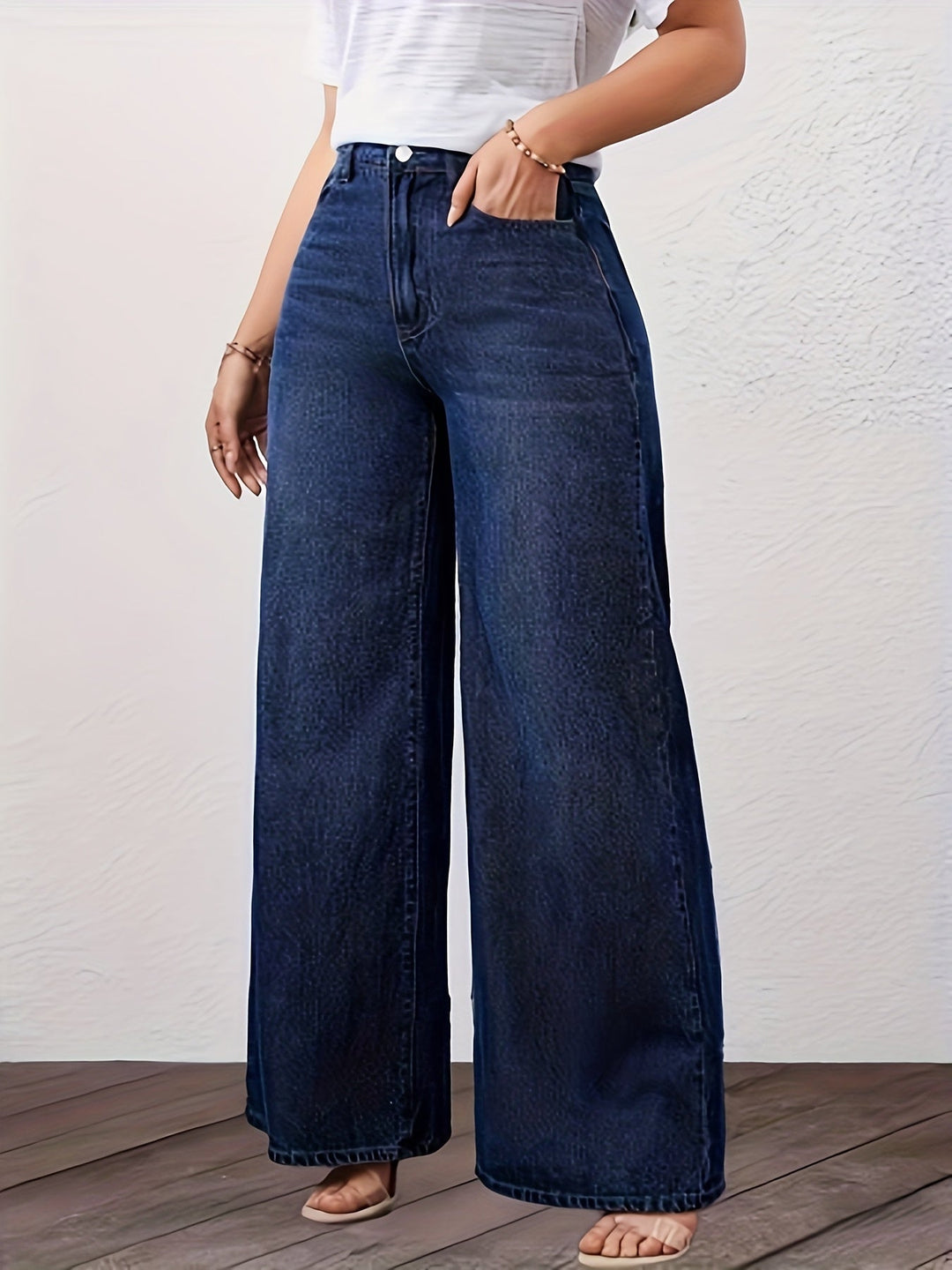 Brynvael | Women's Baggy Wide Leg Jeans Dark Wash - Dark Blue - Image 1