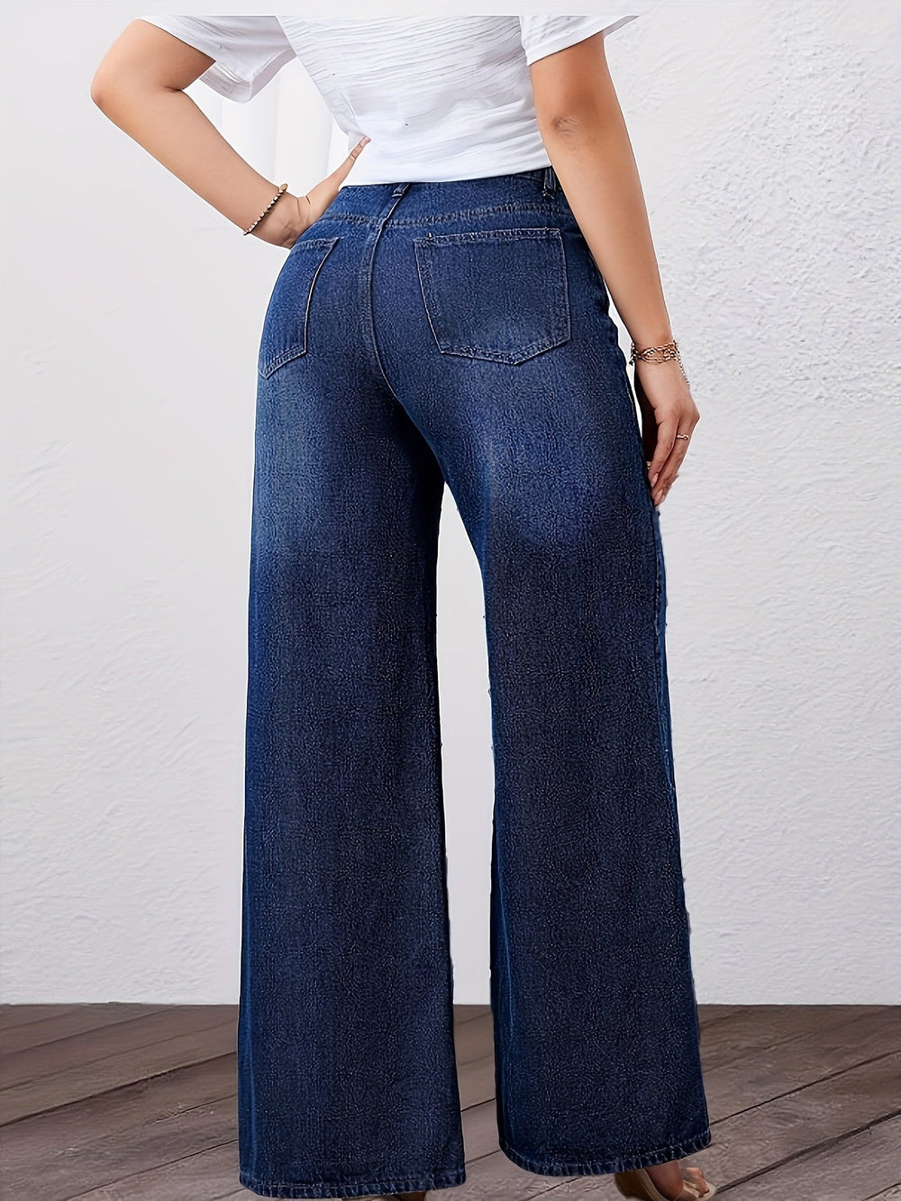 Brynvael | Women's Baggy Wide Leg Jeans Dark Wash - Dark Blue - Image 2