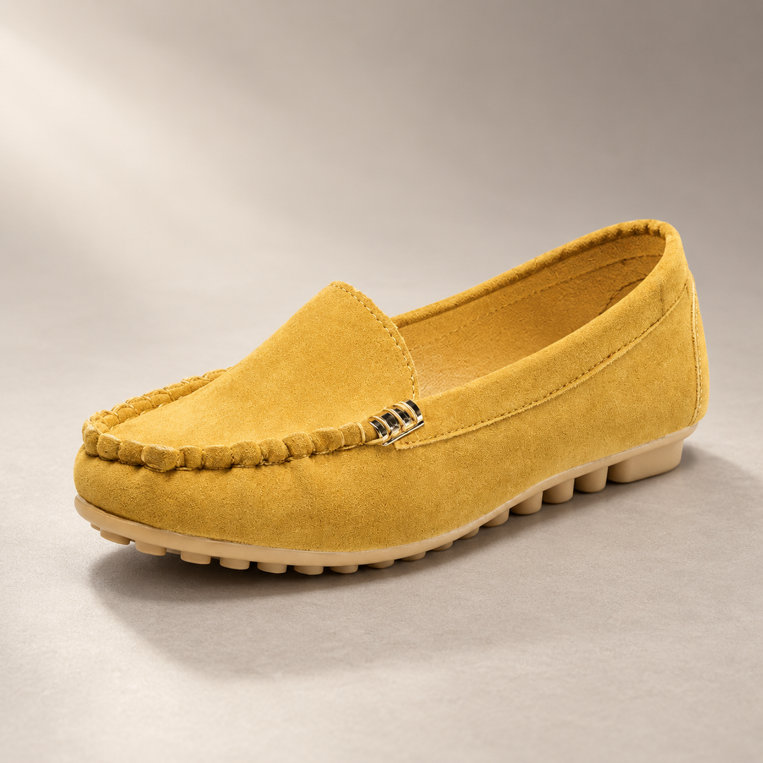 Caldette | Women's Slip-On Suede Loafer Flat - Mustard - Image 1
