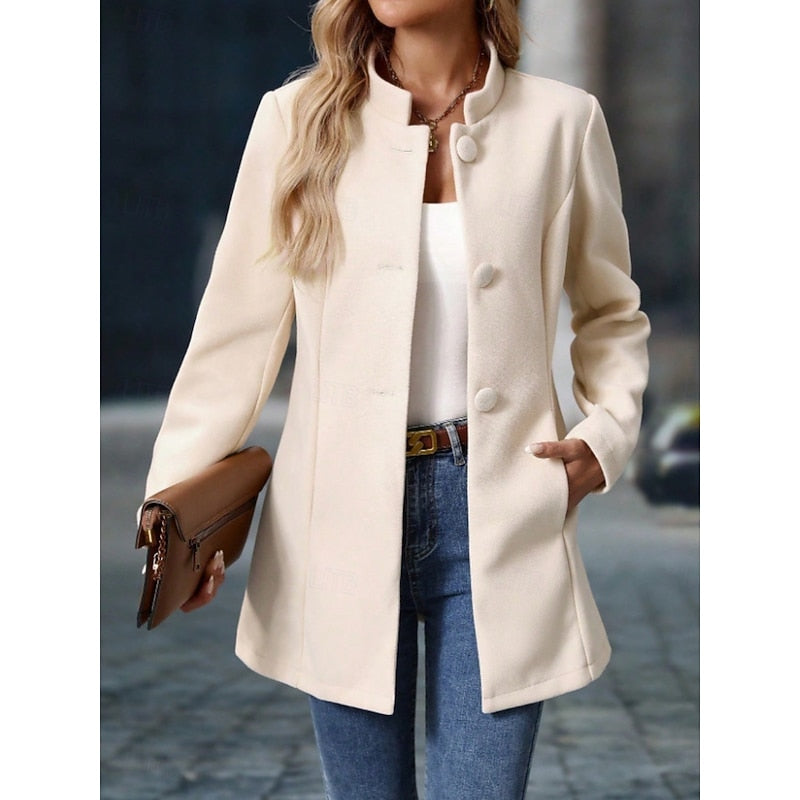 Callene | Women's Winter Coat Stand Collar - Cream - Image 1