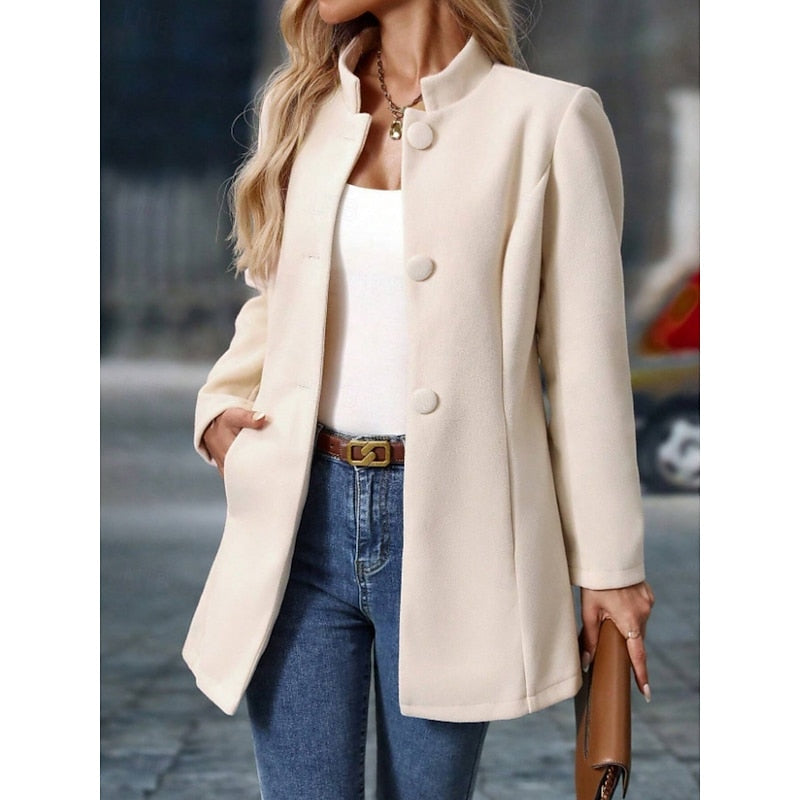 Callene | Women's Winter Coat Stand Collar - Cream - Image 2