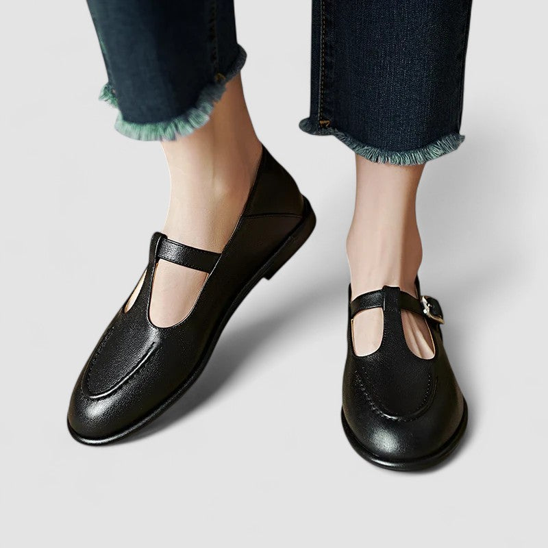 Callowyn | Women's Mary Jane T-Strap Flat Shoes - Black - Image 1