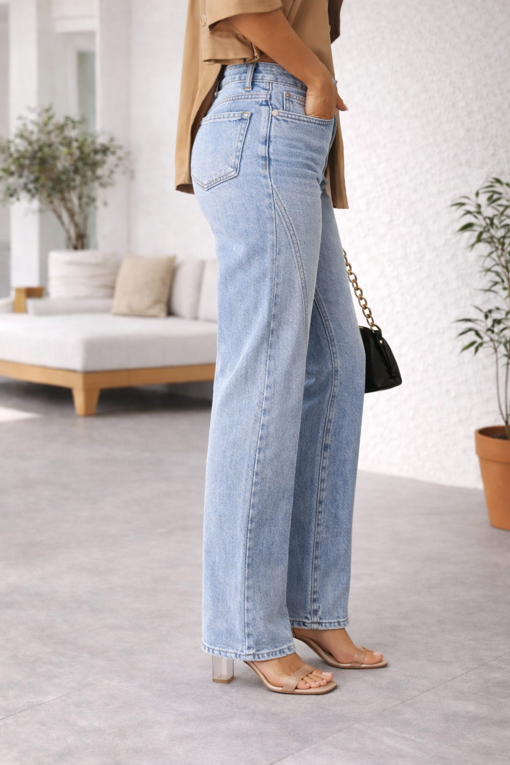 Calvara | Women's Baggy Wide Leg Jeans - Light Blue - Image 2