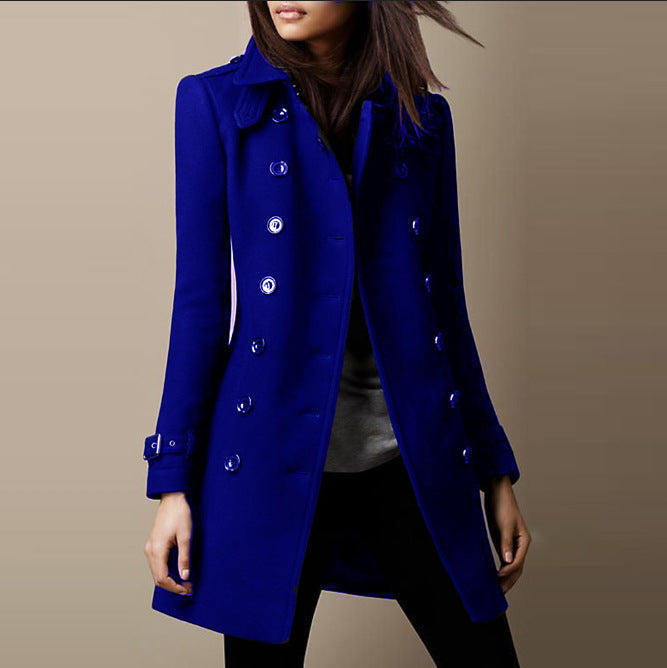 Calveth | Women's Double-Breasted Winter Coat - Royal Blue - Image 1