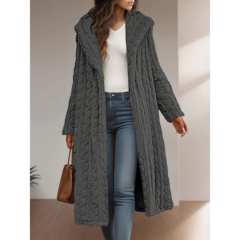 Calveth | Women's Long Faux Fur Winter Coat - Light Grey - Image 2