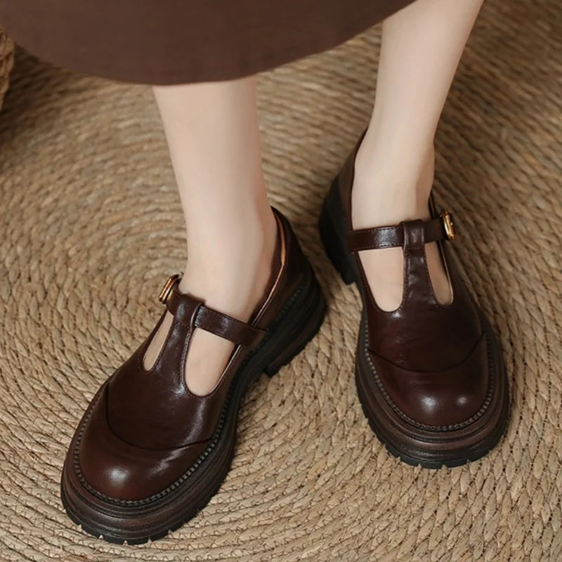Calveth | Women's Mary Jane T-Bar Platform Shoes - Dark Brown - Image 2