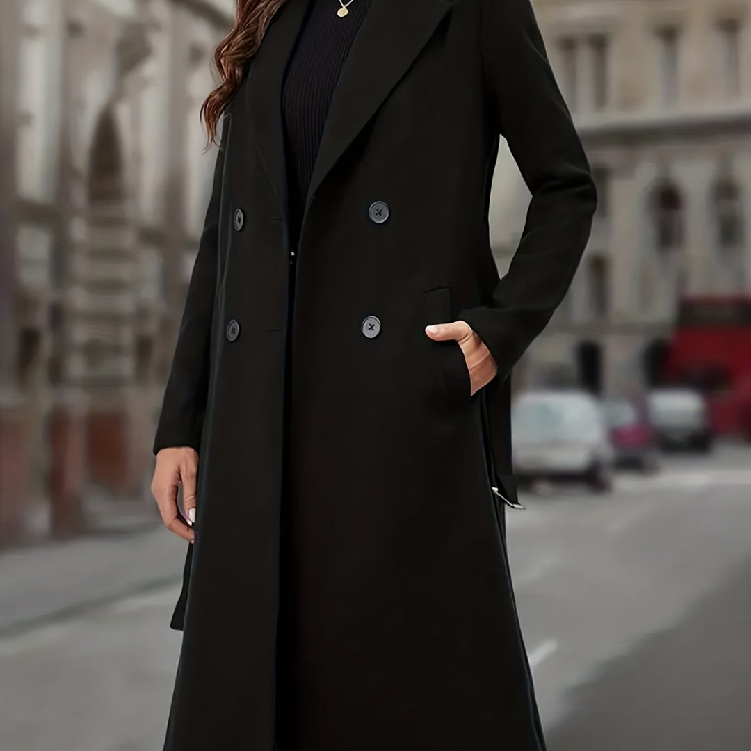 Calveth | Women's Winter Coat Double-Breasted Long - Black - Image 1
