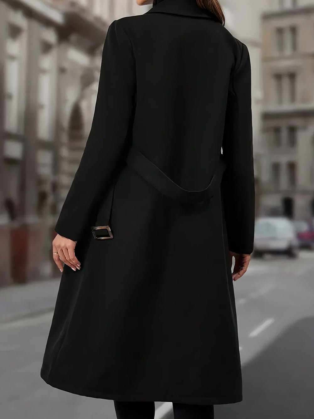 Calveth | Women's Winter Coat Double-Breasted Long - Black - Image 2