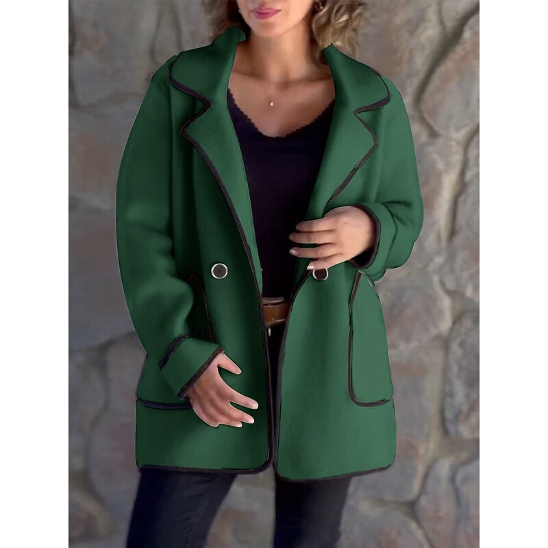 Calvette | Women's Winter Coat with Contrast Trim - Green - Image 1