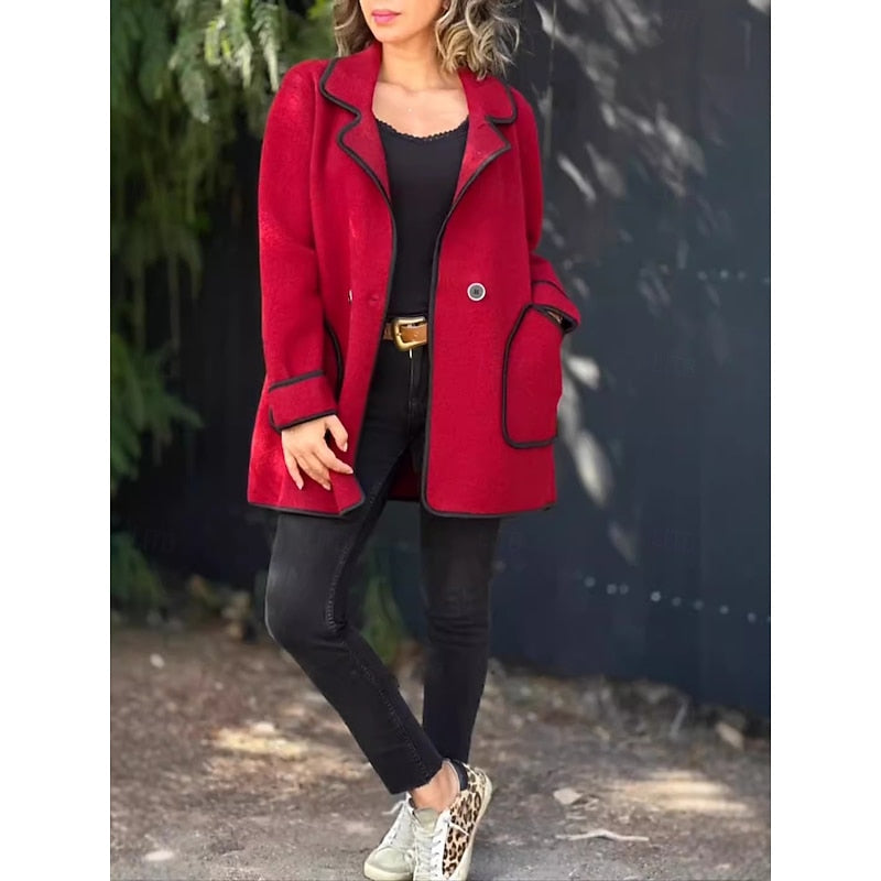 Calvette | Women's Winter Coat with Contrast Trim - Green - Image 2