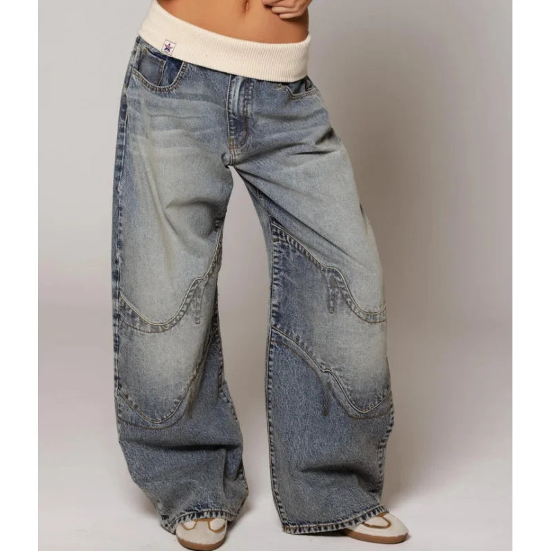 Calvrose | Women's Baggy Wide Leg Jeans - Light Blue - Image 1