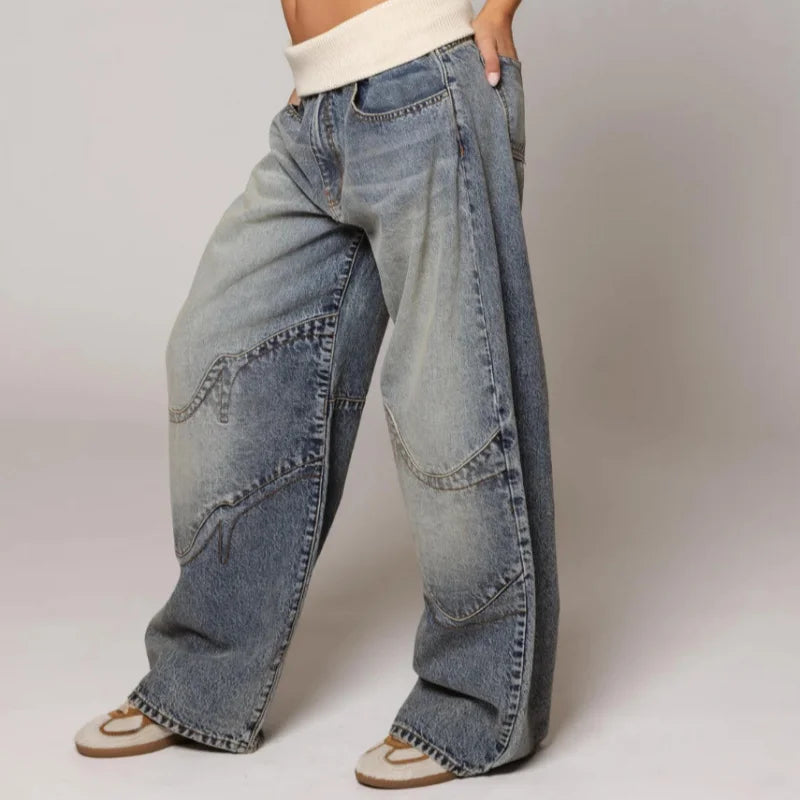 Calvrose | Women's Baggy Wide Leg Jeans - Light Blue - Image 2