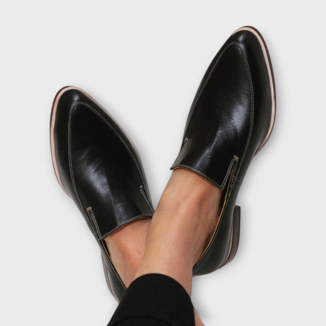 Casveth | Women's Pointed Toe Slip-On Loafers - Black - Image 1