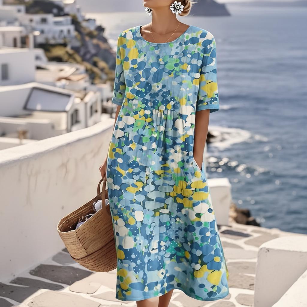 Cavendelle | Women's Midi Dress Abstract Print - Image 1