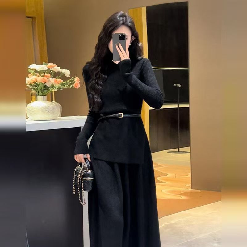 Celestwyn | Women's Belted Knit Midi Dress Long Sleeve - Image 2