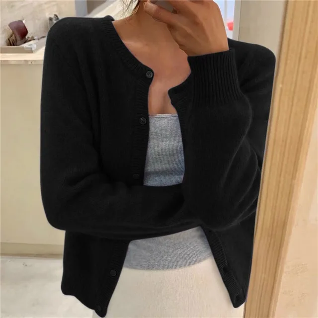 Celvara | Women's Button-Front Knit Cardigan - Grey - Image 2
