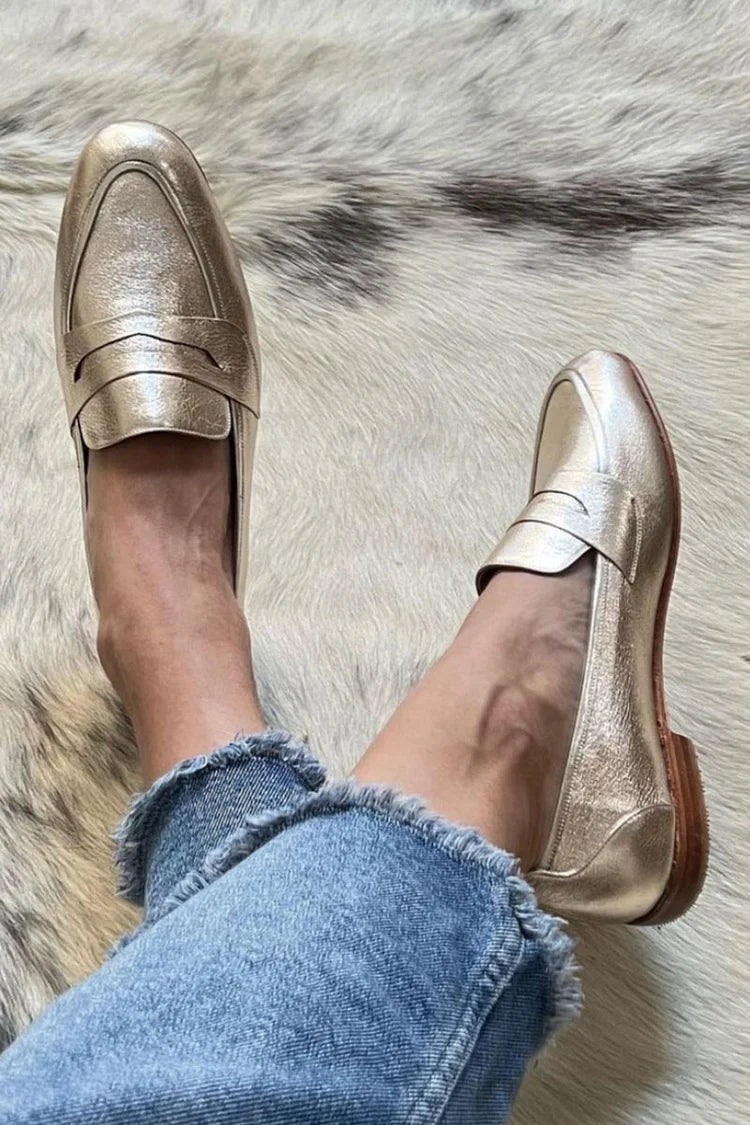 Clavara | Women's Metallic Penny Loafers - Gold - Image 1