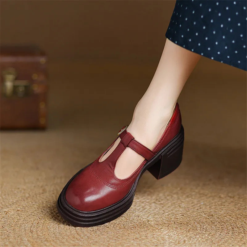 Clavenna | Women's Mary Jane Shoes Block Heel - Burgundy - Image 2