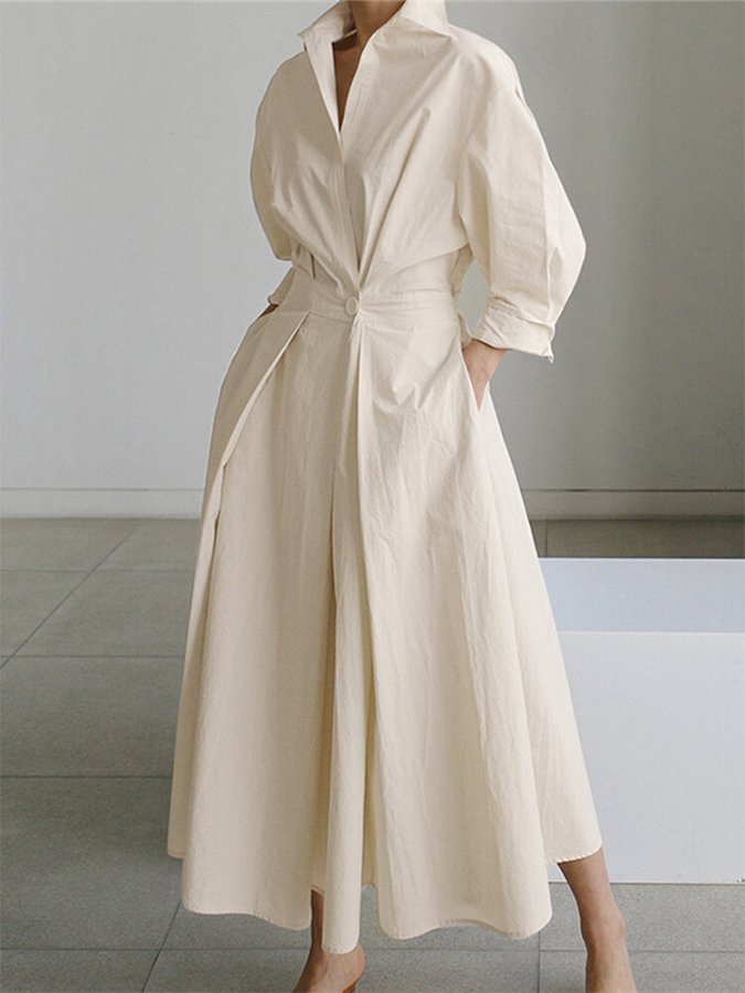 Claverne | Women's Fall Wedding Guest Midi Shirt Dress - Cream - Image 1