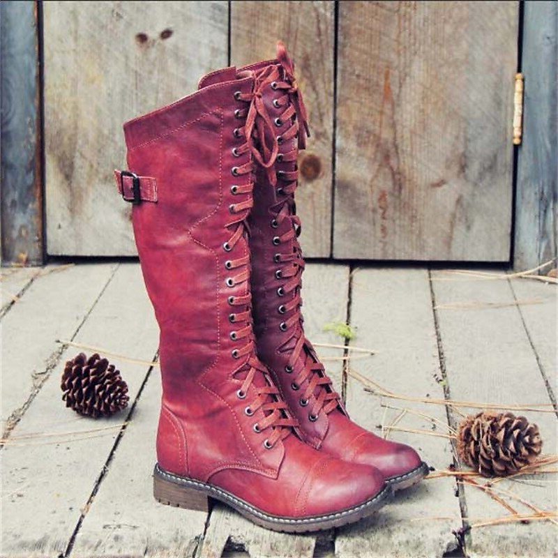 Claveth | Women's Knee High Lace-Up Riding Boots - Brown - Image 2