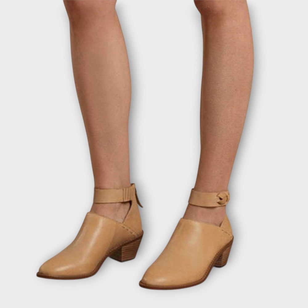 Colvara | Women's Cutout Ankle Boots Block Heel - Camel - Image 2