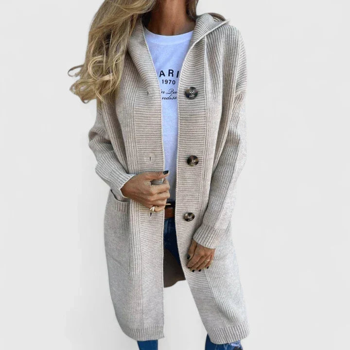 Colvenne | Women's Hooded Long Cardigan - Beige - Image 2