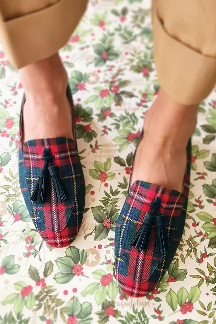 Colvette | Women's Tartan Tassel Loafer Flats - Image 1
