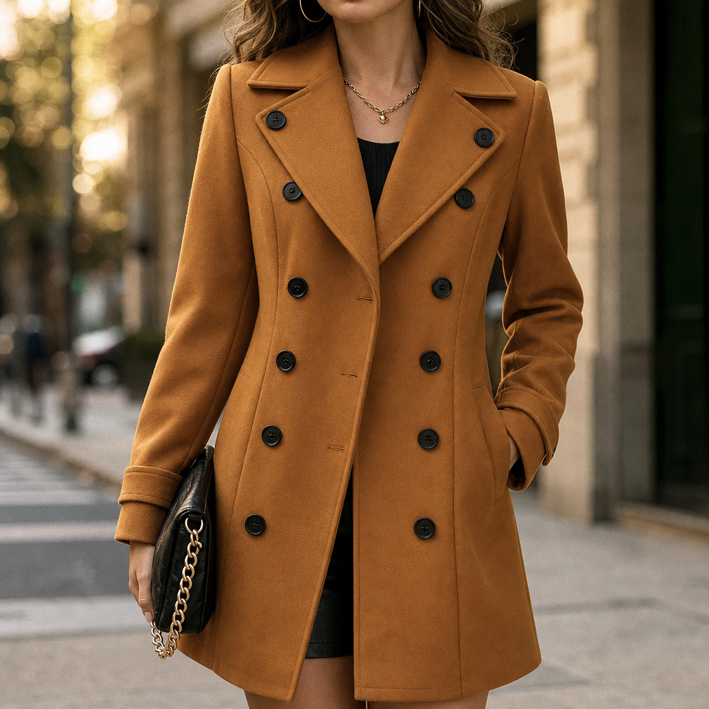 Corabel | Women's Winter Coat Double-Breasted - Camel - Image 1