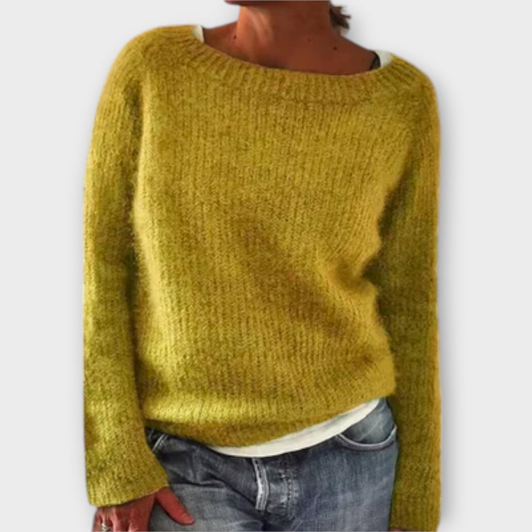 Corenne | Women's Oversized Knit Sweater Pullover - Mustard - Image 1
