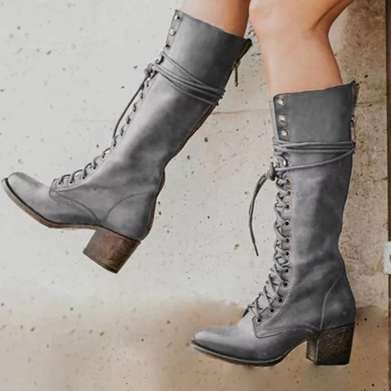 Corryn | Women's Knee-High Lace-Up Combat Boots - Brown - Image 2