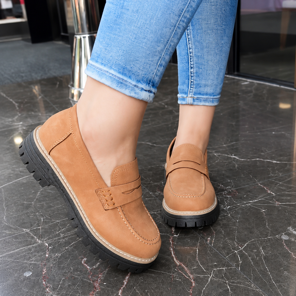 Corvelle | Women's Chunky Platform Loafers - Camel - Image 1