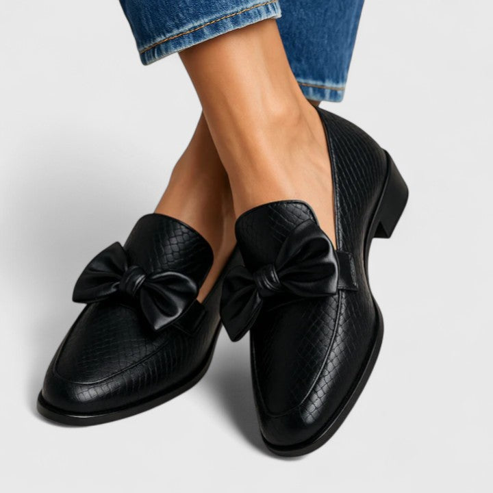 Corvellyn | Women's Bow Loafers Slip-On Flats - Black - Image 1