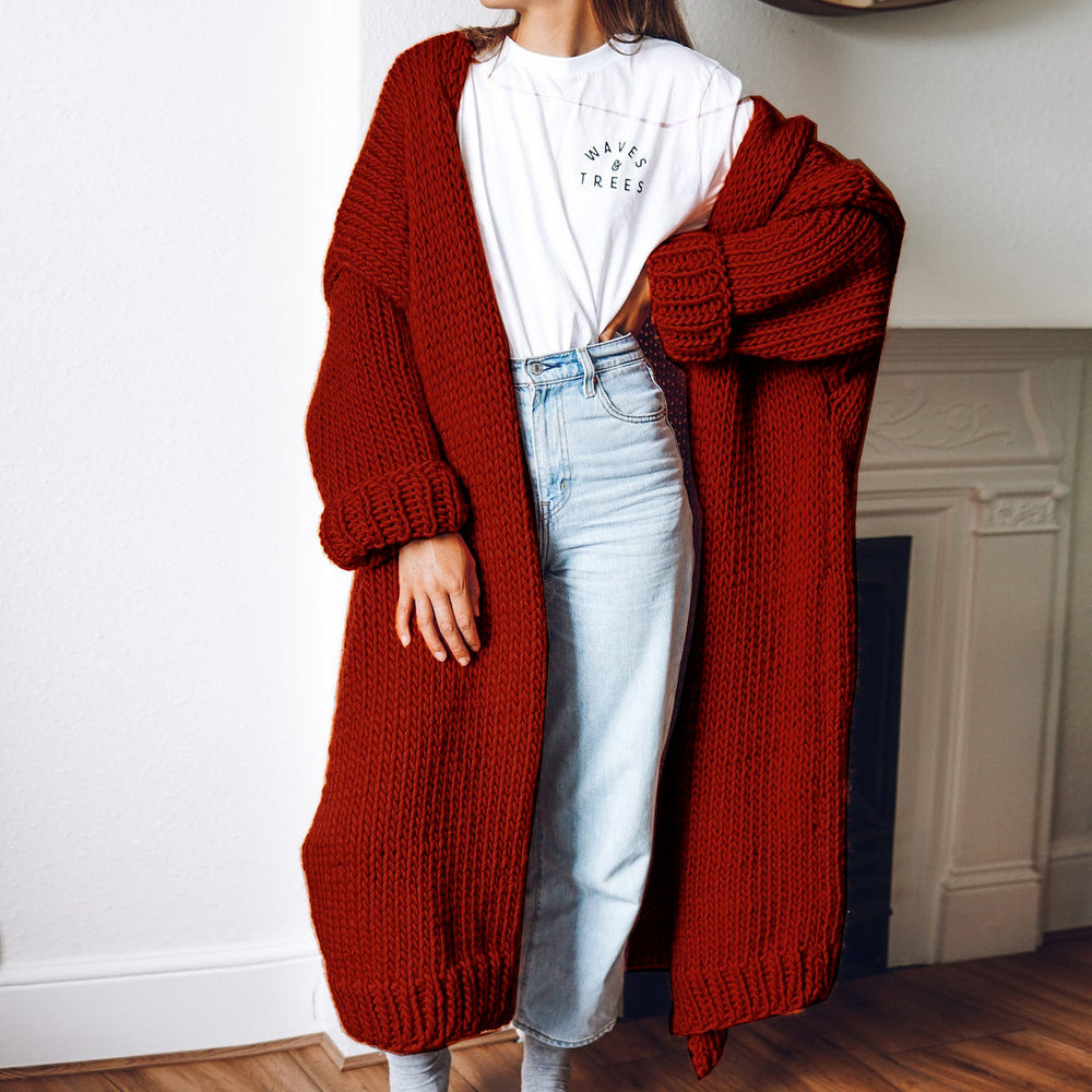 Corven | Women's Oversized Chunky Knit Cardigan - Orange - Image 2