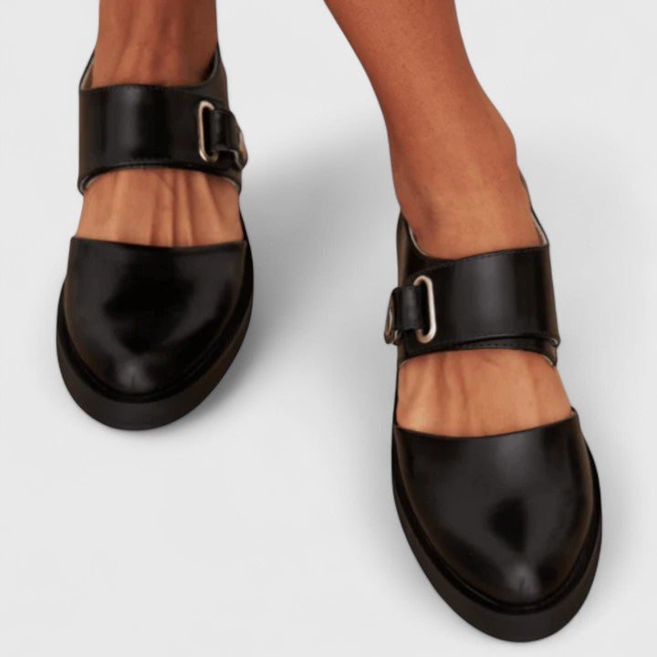 Corveth | Women's Mary Jane Flats Buckle Strap - Black - Image 2