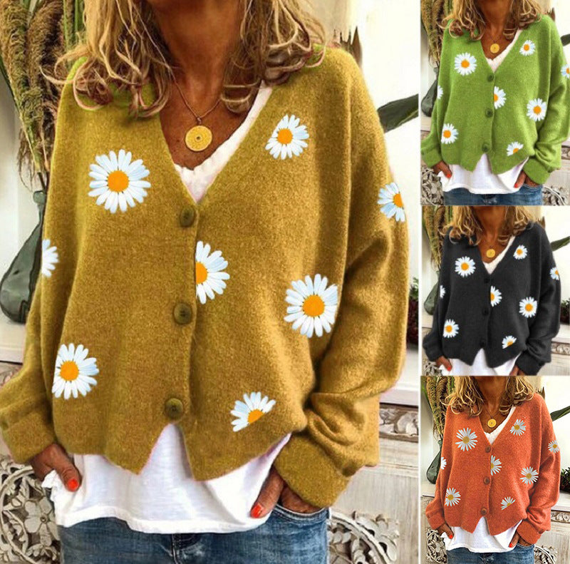 Darlowe | Women's Daisy Print Button-Front Cardigan - Image 1