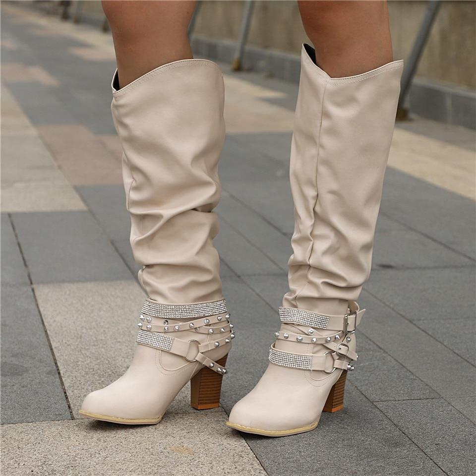 Darvwyn | Women's Knee-High Slouchy Block Heel Boots - Brown - Image 2