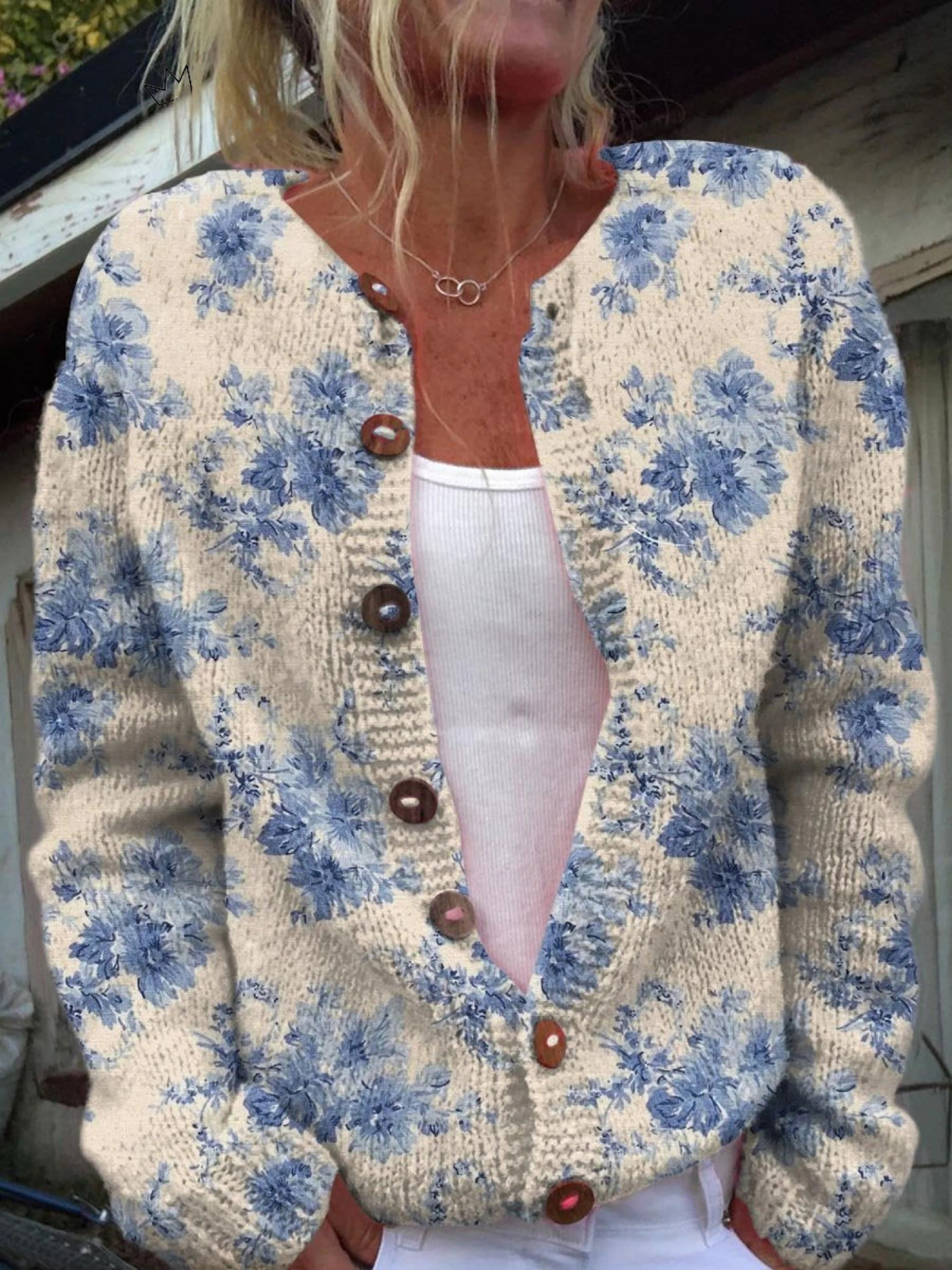 Dawnelle | Women's Oversized Floral Knit Cardigan - Cream - Image 1