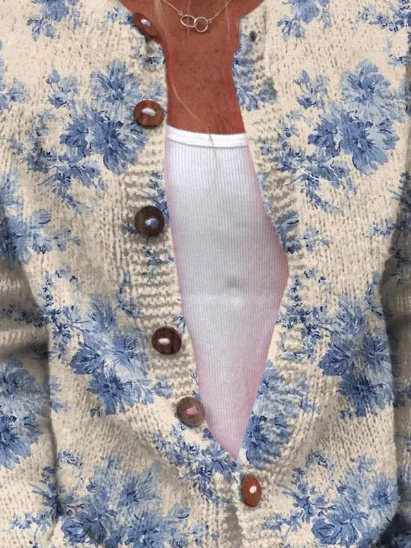 Dawnelle | Women's Oversized Floral Knit Cardigan - Cream - Image 2