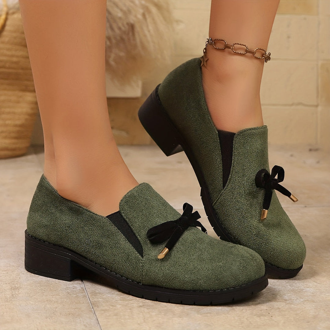 Dawnvere | Women's Slip-On Loafers with Bow Detail - Dark Green - Image 1