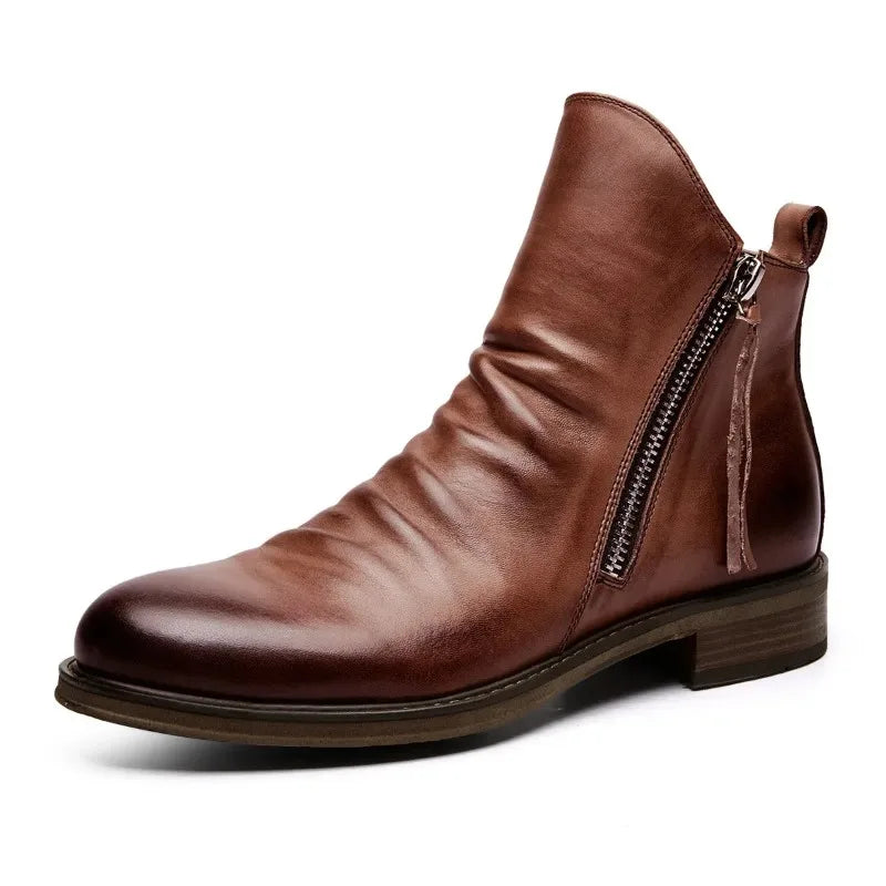Delvara | Women's Chelsea Ankle Boots Side Zip - Brown - Image 1