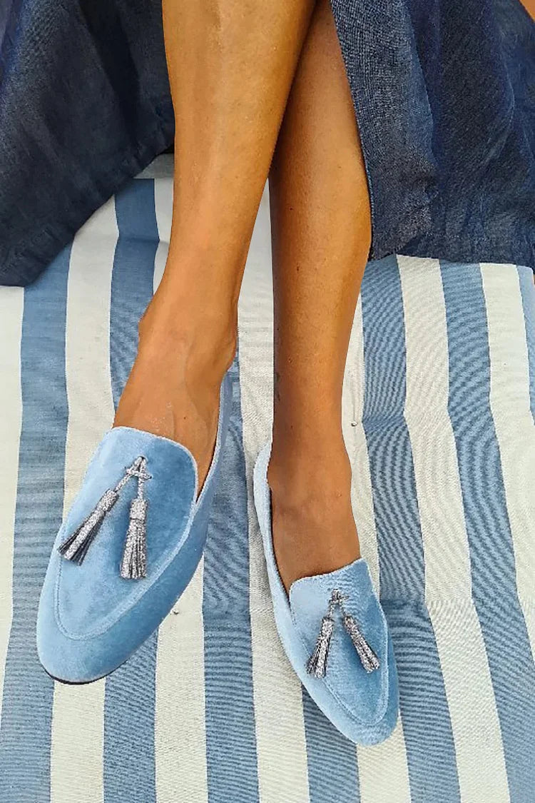 Delvara | Women's Tassel Loafer Slip-On Flats - Sky Blue - Image 1