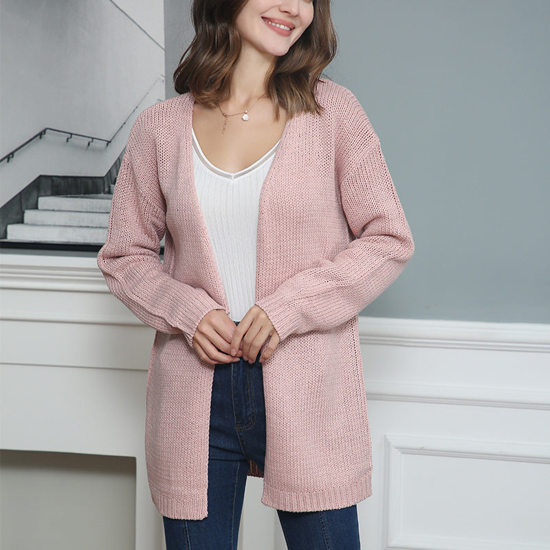 Delvenne | Women's Open Front Cardigan Sweater - Pink - Image 1