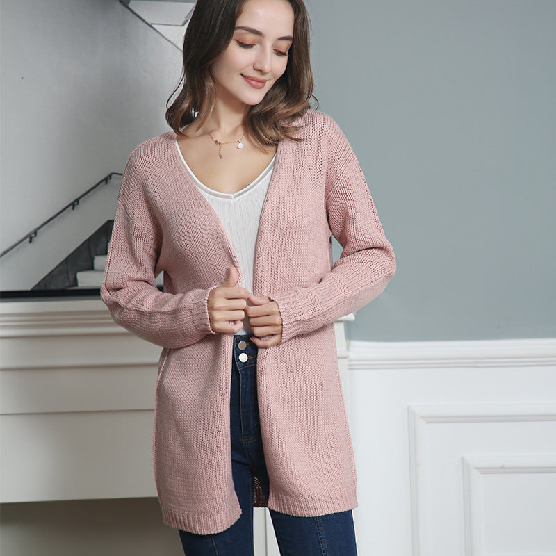 Delvenne | Women's Open Front Cardigan Sweater - Pink - Image 2